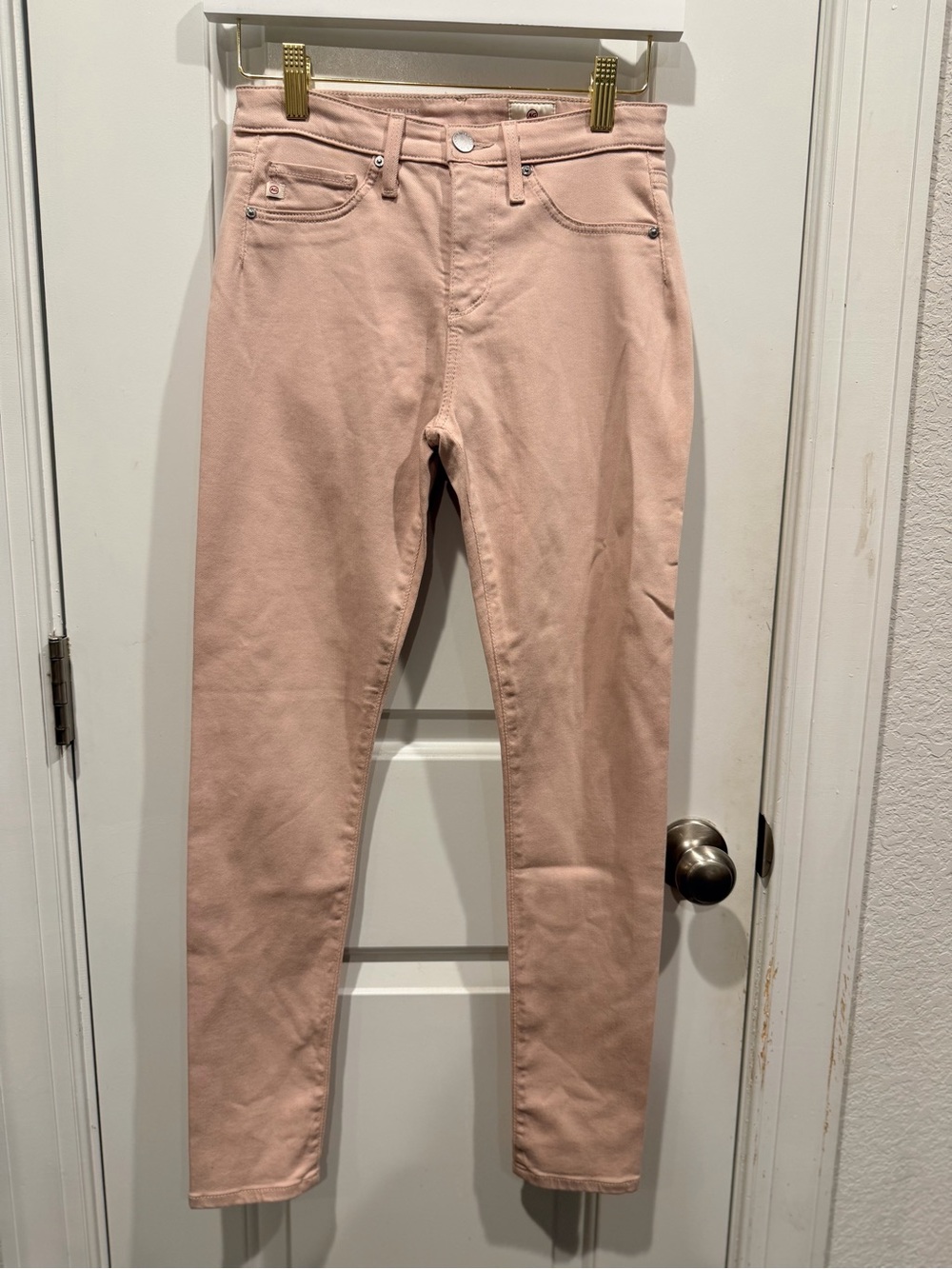 AG Adriano Goldschmied Farrah Ankle Seamless High Rise Skinny Jeans Blush Pink